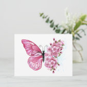 Flower Butterfly with Pink Sakura Menükarte (Stehend Vorderseite)