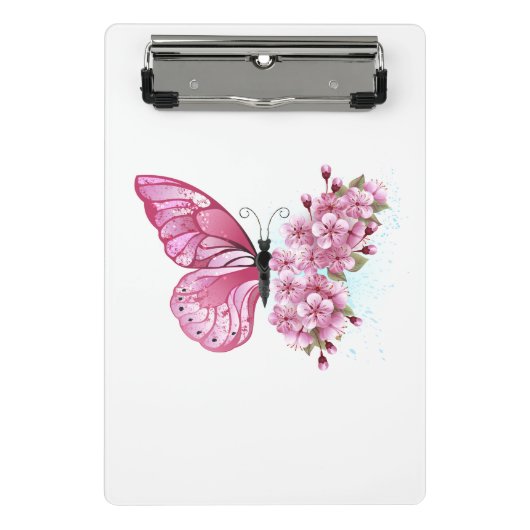 Flower Butterfly with Pink Sakura Mini Klemmbrett (Vorderseite)