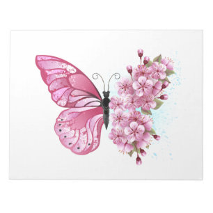 Flower Butterfly with Pink Sakura Notizblock