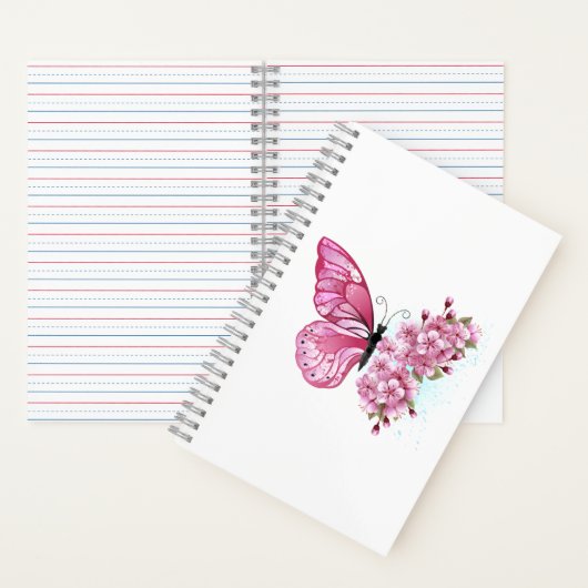 Flower Butterfly with Pink Sakura Notizblock (Innen)