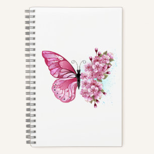 Flower Butterfly with Pink Sakura Notizblock