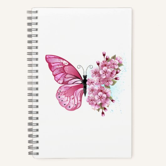 Flower Butterfly with Pink Sakura Notizblock (Vorderseite)