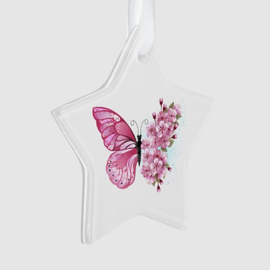 Flower Butterfly with Pink Sakura Ornament (Vorderseite)
