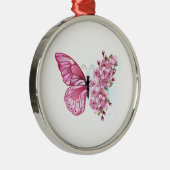 Flower Butterfly with Pink Sakura Ornament Aus Metall (Rechts)