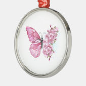 Flower Butterfly with Pink Sakura Ornament Aus Metall (Links)