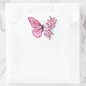Flower Butterfly with Pink Sakura Ovaler Aufkleber (Tasche)