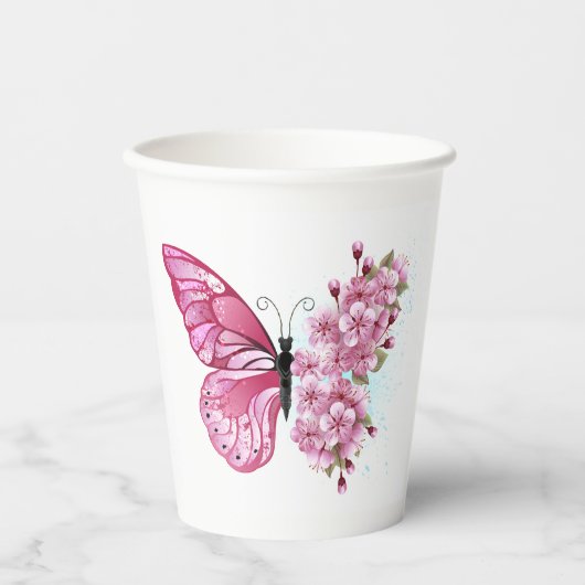 Flower Butterfly with Pink Sakura Pappbecher (Vorderseite)