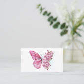 Flower Butterfly with Pink Sakura Platzkarte (Stehend Vorderseite)
