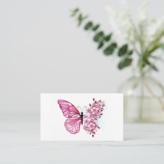 Flower Butterfly with Pink Sakura Platzkarte (Stehend Vorderseite)