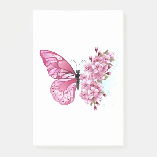 Flower Butterfly with Pink Sakura Post-it Klebezettel (Vorderseite)