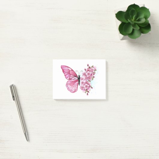 Flower Butterfly with Pink Sakura Post-it Klebezettel (Büro)