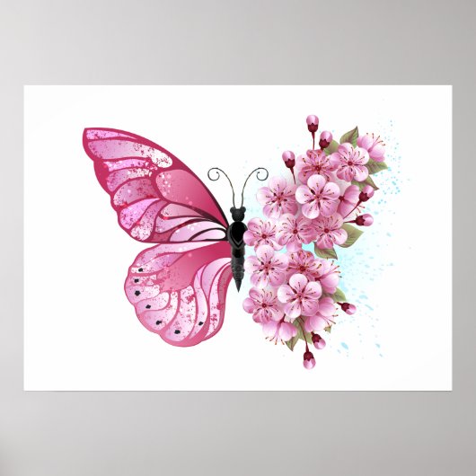 Flower Butterfly with Pink Sakura Poster (Vorne)