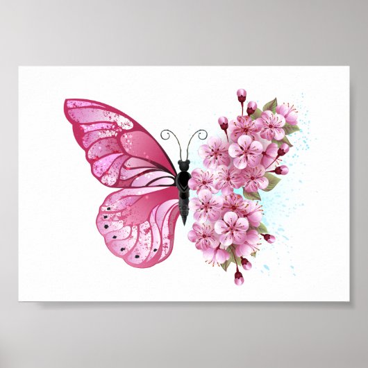 Flower Butterfly with Pink Sakura Poster (Vorne)