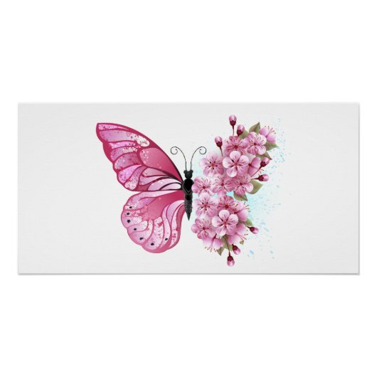 Flower Butterfly with Pink Sakura Poster (Vorderseite)