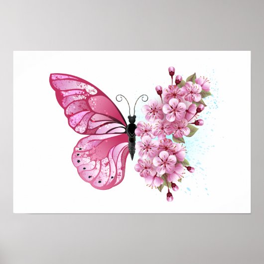 Flower Butterfly with Pink Sakura Poster (Vorne)