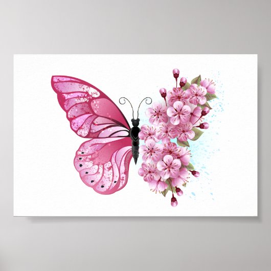 Flower Butterfly with Pink Sakura Poster (Vorne)