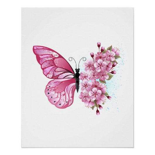 Flower Butterfly with Pink Sakura Poster (Vorderseite)