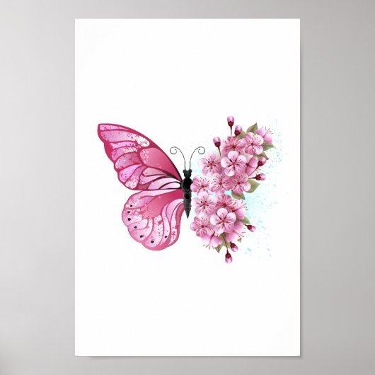 Flower Butterfly with Pink Sakura Poster (Vorne)