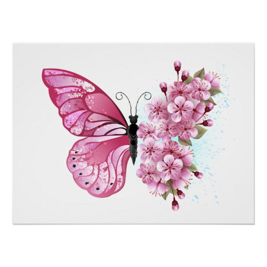 Flower Butterfly with Pink Sakura Poster (Vorderseite)