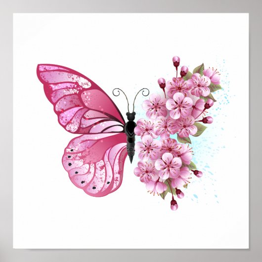 Flower Butterfly with Pink Sakura Poster (Vorne)