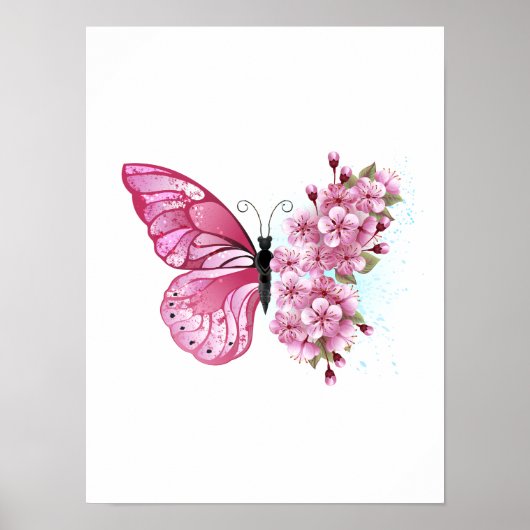 Flower Butterfly with Pink Sakura Poster (Vorne)