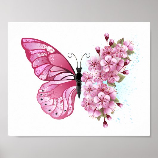 Flower Butterfly with Pink Sakura Poster (Vorne)
