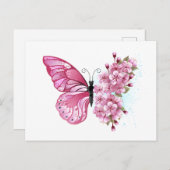 Flower Butterfly with Pink Sakura Postkarte (Vorne/Hinten)