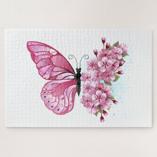 Flower Butterfly with Pink Sakura Puzzle (Horizontal)