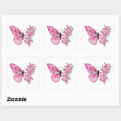 Flower Butterfly with Pink Sakura Quadratischer Aufkleber (Blatt)