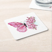 Flower Butterfly with Pink Sakura Rechteckiger Pappuntersetzer (angewinkelt)