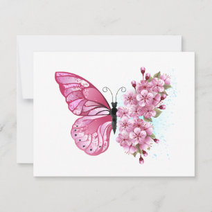 Flower Butterfly with Pink Sakura RSVP Karte