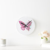 Flower Butterfly with Pink Sakura Runde Wanduhr (Zuhause)