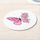 Flower Butterfly with Pink Sakura Runder Pappuntersetzer (Angewinkelt)