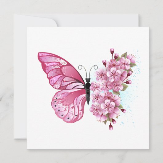 Flower Butterfly with Pink Sakura Save The Date (Vorderseite)