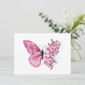 Flower Butterfly with Pink Sakura Save The Date (Stehend Vorderseite)