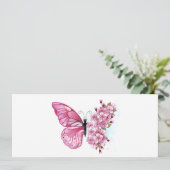 Flower Butterfly with Pink Sakura Save The Date (Stehend Vorderseite)