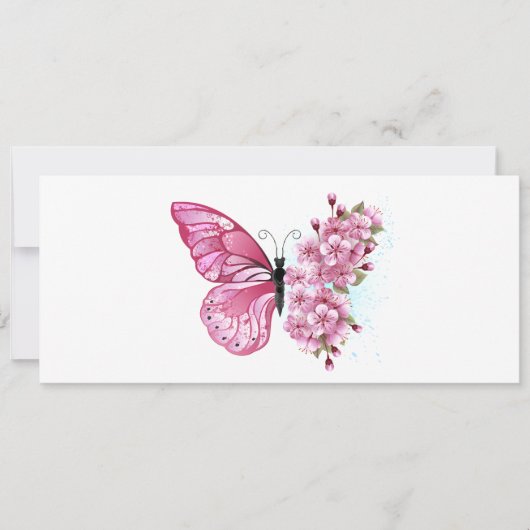 Flower Butterfly with Pink Sakura Save The Date (Vorderseite)