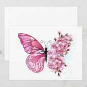 Flower Butterfly with Pink Sakura Save The Date (Vorne/Hinten)