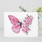 Flower Butterfly with Pink Sakura Save The Date (Stehend Vorderseite)