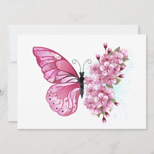 Flower Butterfly with Pink Sakura Save The Date (Vorderseite)