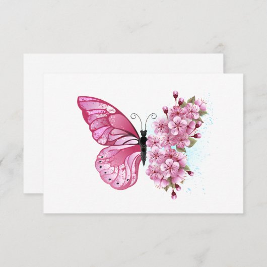 Flower Butterfly with Pink Sakura Save The Date (Vorne/Hinten)