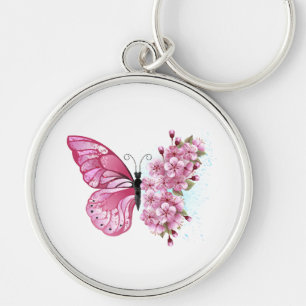 Flower Butterfly with Pink Sakura Schlüsselanhänger
