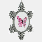 Flower Butterfly with Pink Sakura Schneeflocken Zinn-Ornament (Links)