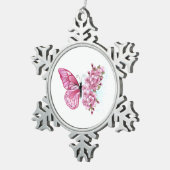 Flower Butterfly with Pink Sakura Schneeflocken Zinn-Ornament (Rechts)