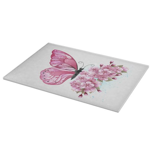 Flower Butterfly with Pink Sakura Schneidebrett (Ecke)