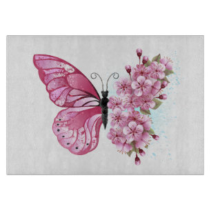 Flower Butterfly with Pink Sakura Schneidebrett