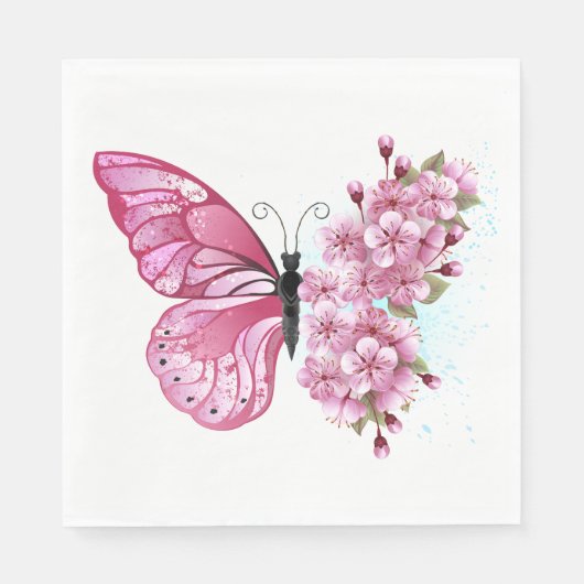 Flower Butterfly with Pink Sakura Serviette (Vorderseite)