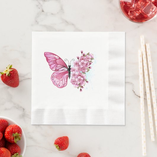 Flower Butterfly with Pink Sakura Serviette (Beispiel)