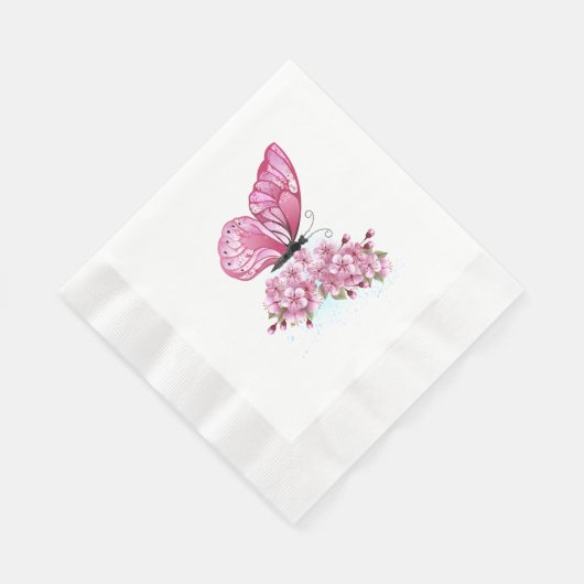 Flower Butterfly with Pink Sakura Serviette (Ecke)