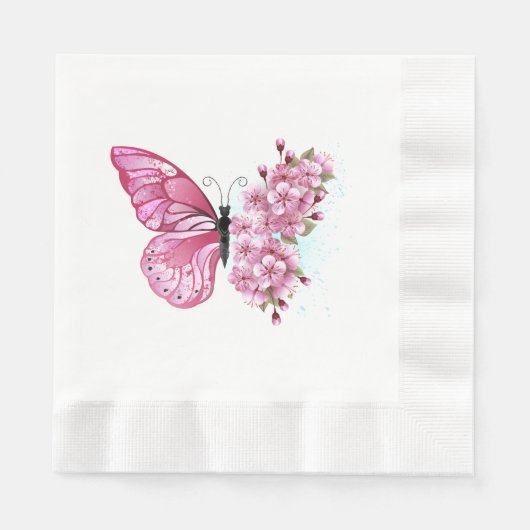 Flower Butterfly with Pink Sakura Serviette (Vorderseite)